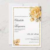 ヴィンテージ金ゴールド緑青牡丹フローラ結婚 招待状 (正面)