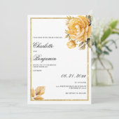ヴィンテージ金ゴールド緑青牡丹フローラ結婚 招待状 (スタンド正面)