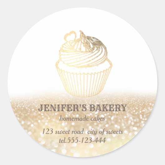 ヴィンテージ金ゴールド自家製カップケーキとスイーツ ラウンドシール (正面)
