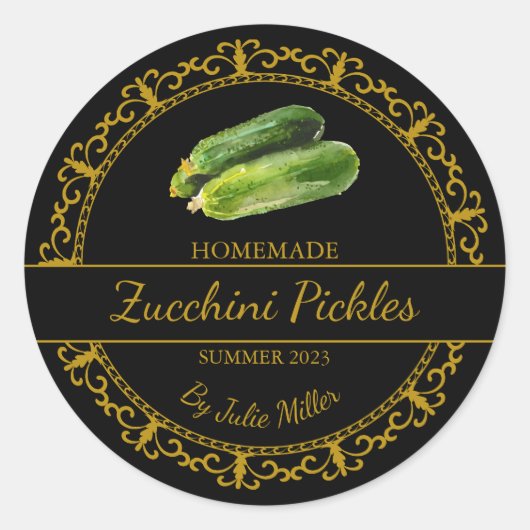 ヴィンテージ金ゴールド自家製ズッキーニピックズレーベル ラウンドシール (正面)