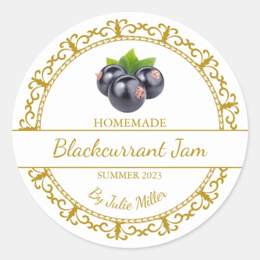 ヴィンテージ金ゴールド自家製ブラックカラントジャムラベル ラウンドシール (正面)