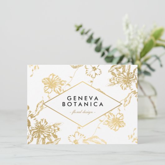 ヴィンテージ金ゴールド花柄ホワイトギフト券 (スタンド正面)