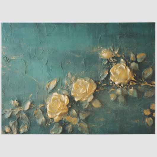 ヴィンテージ金ゴールド英語バラエメラルド深いグリーン 薄葉紙 (正面)