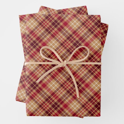 ヴィンテージ金ゴールド茶色の赤い対角の格子模様の共感国 ラッピングペーパーシート (インサイチュ)