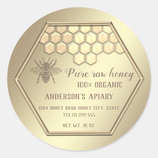 ヴィンテージ金ゴールド蜂ハニカムハチミツ ラウンドシール (正面)