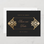 ヴィンテージ金ゴールド装飾オーナメント保存日付 ポストカード (正面/裏面)