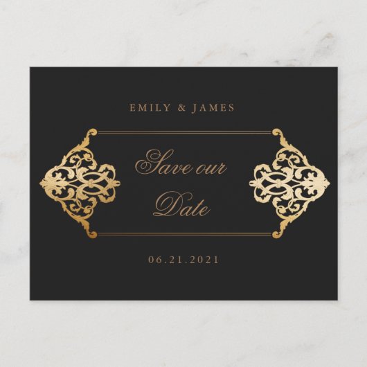 ヴィンテージ金ゴールド装飾オーナメント保存日付 ポストカード (正面)