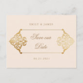 ヴィンテージ金ゴールド装飾オーナメント保存日付 ポストカード (正面)