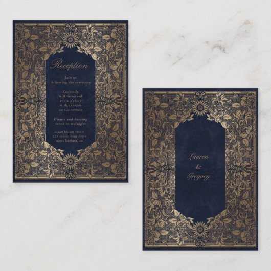 ヴィンテージ金ゴールド装飾披露宴エンクロージャカード エンクロージャーカード (正面/裏面)