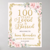 ヴィンテージ金ゴールド赤面フローラ100年賛美愛 ポスター (正面)