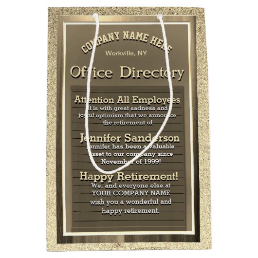 ヴィンテージ金ゴールド退職標識 ミディアムペーパーバッグ (正面)