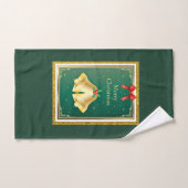 ヴィンテージ金ゴールド金ゴールドベルとグリーンクリスマス バスタオルセット (ハンドタオル)