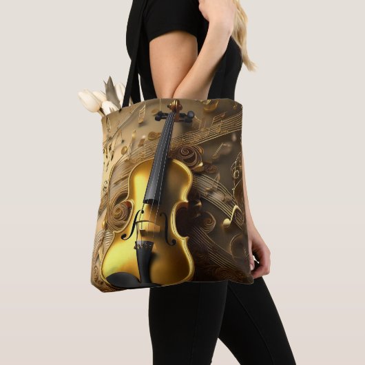 ヴィンテージ金ゴールド金ゴールドミュージカルコード、 トートバッグ (クローズアップ)