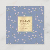 ヴィンテージ金ゴールド青い花模様 スクエア名刺 (正面)