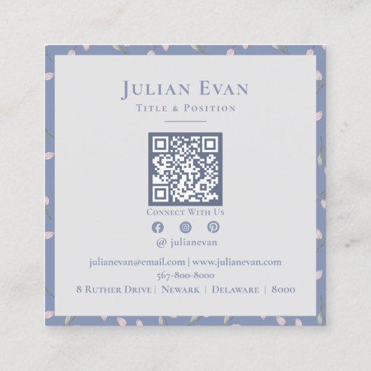 ヴィンテージ金ゴールド青い花模様 スクエア名刺 (裏面)