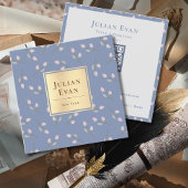 ヴィンテージ金ゴールド青い花模様 スクエア名刺