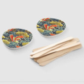 ヴィンテージ金ゴールド青日本の着物フローラ花 ハンドファン (組立なし)