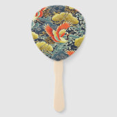 ヴィンテージ金ゴールド青日本の着物フローラ花 ハンドファン (正面)