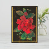 ヴィンテージ金ゴールド額入り水彩赤バラ サンキューカード (スタンド正面)