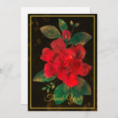 ヴィンテージ金ゴールド額入り水彩赤バラ サンキューカード (正面/裏面)