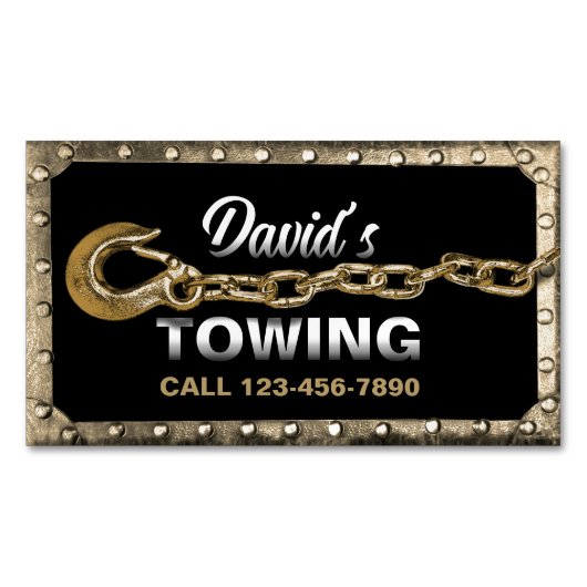 ヴィンテージ金ゴールド額牽引トラック運搬サービス マグネット名刺 (正面)