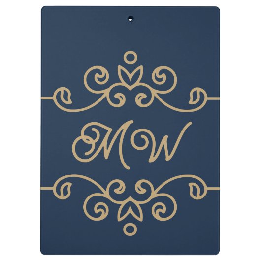 ヴィンテージ金ゴールド&ネイビーブルーフローリッシュエレガントモノグラム クリップボード (裏面)