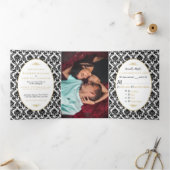 ヴィンテージ金ゴールド、ブラック&ホワイトダマスクウェディングスイート 三つ折り招待状 (内部)