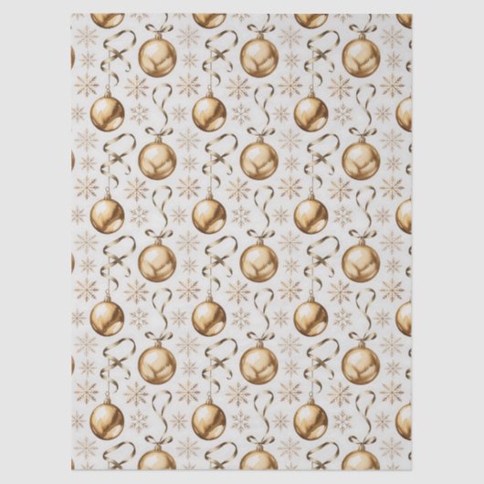 ヴィンテージ金ゴールド&ホワイトクリスマスボール&スノーフレーク 薄葉紙 (正面)