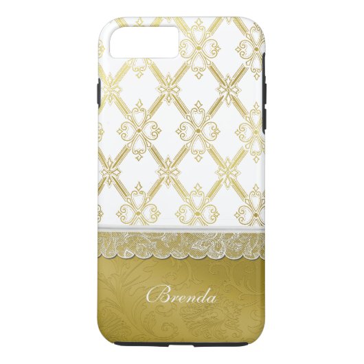 ヴィンテージ金ゴールド&ホワイトラティスiPhone 7 Plusケース Case-Mate iPhoneケース (裏面)