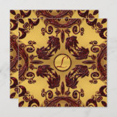 ヴィンテージ金ゴールド&深いレッドグリッター結婚フローラ 招待状 (正面/裏面)