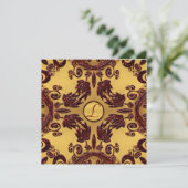 ヴィンテージ金ゴールド&深いレッドグリッター結婚フローラ 招待状 (スタンド正面)