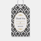 ヴィンテージ金ゴールド、白黒ダマスクの結婚式のお願い ギフトタグ (正面)