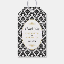 ヴィンテージ金ゴールド、白黒ダマスクの結婚式のお願い ギフトタグ