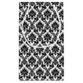 ヴィンテージ金ゴールド、白黒ダマスクの結婚式のお願い スモールペーパーバッグ (裏面)