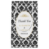 ヴィンテージ金ゴールド、白黒ダマスクの結婚式のお願い スモールペーパーバッグ (正面)