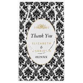 ヴィンテージ金ゴールド、白黒ダマスクの結婚式のお願い スモールペーパーバッグ
