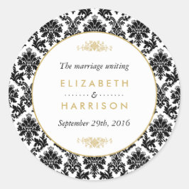 ヴィンテージ金ゴールド、白黒ダマスクの結婚式のお願い ラウンドシール