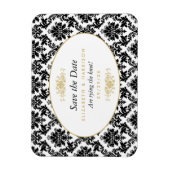 ヴィンテージ金ゴールド、白黒ダマスク日付を保存 マグネット (縦)