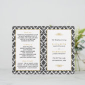 ヴィンテージ金ゴールド、白黒ダマスク結婚式プログラム (スタンド正面)