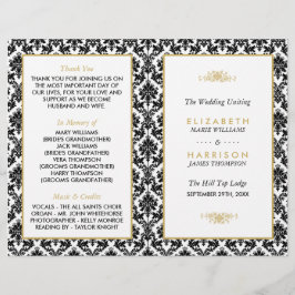 ヴィンテージ金ゴールド、白黒ダマスク結婚式プログラム