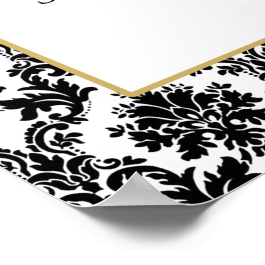 ヴィンテージ金ゴールド、白黒ダマスコウェディングウェルカム ポスター (角)