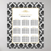 ヴィンテージ金ゴールド、白黒ダマスコウェディングシート ポスター (正面)