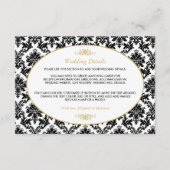 ヴィンテージ金ゴールド、白黒ダマスコウェディング詳細 エンクロージャーカード (正面)