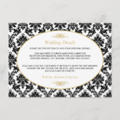 ヴィンテージ金ゴールド、白黒ダマスコウェディング詳細 エンクロージャーカード (正面)