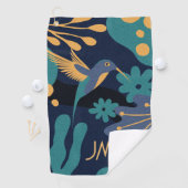 ヴィンテージ金ゴールド、青、ターコイズハチドリ ゴルフタオル (インサイチュ)