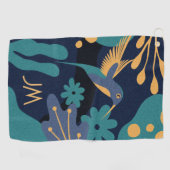 ヴィンテージ金ゴールド、青、ターコイズハチドリ ゴルフタオル (横)