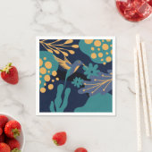 ヴィンテージ金ゴールド、青、ターコイズハチドリ スタンダードカクテルナプキン (インサイチュ)