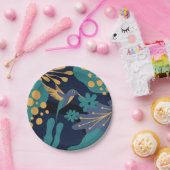 ヴィンテージ金ゴールド、青、ターコイズハチドリ ペーパープレート (パーティー)