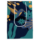 ヴィンテージ金ゴールド、青、ターコイズハチドリ ミディアムペーパーバッグ (裏面)