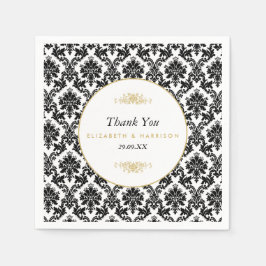 ヴィンテージ金ゴールド、黒と白のダマスコウェディング スタンダードカクテルナプキン